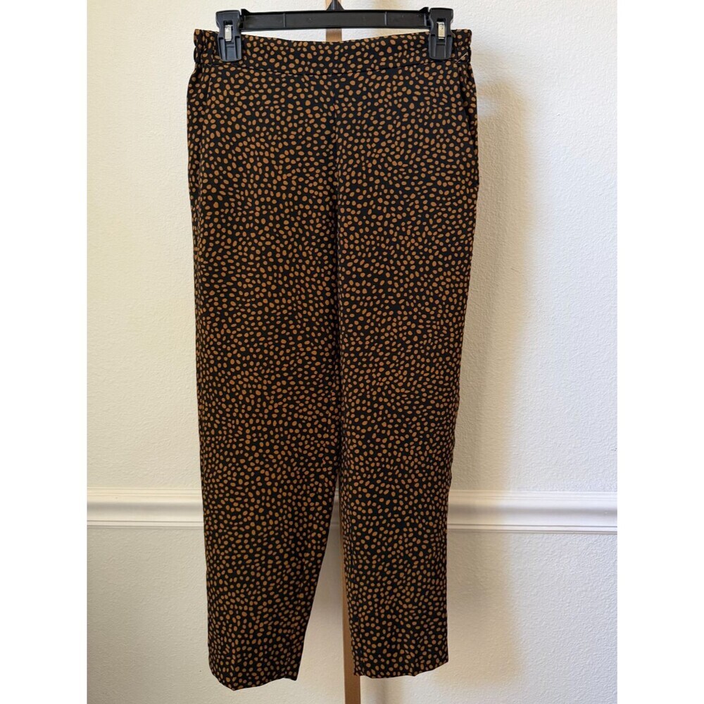 J. Crew Jamie Pant Black Mustard Dot Print Elastic Waist Size 6P Pull On